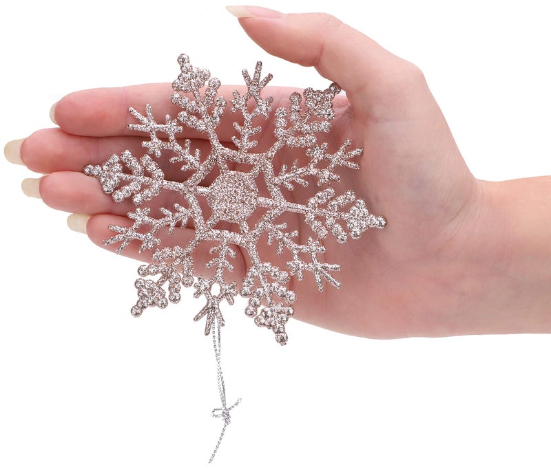 Christmas ConceptsÂ® Pack of 12-10cm Glitter Snowflake Hanging Decorations - Christmas Decorations (Rose Gold) - Image 3